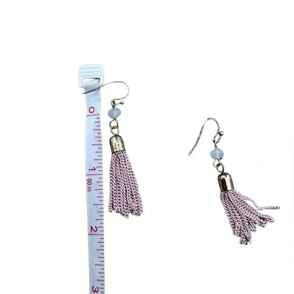 10.5” Pink Crystal Lucite Tassel Chandelier Runway Necklace And Earrings - Picture 11 of 12